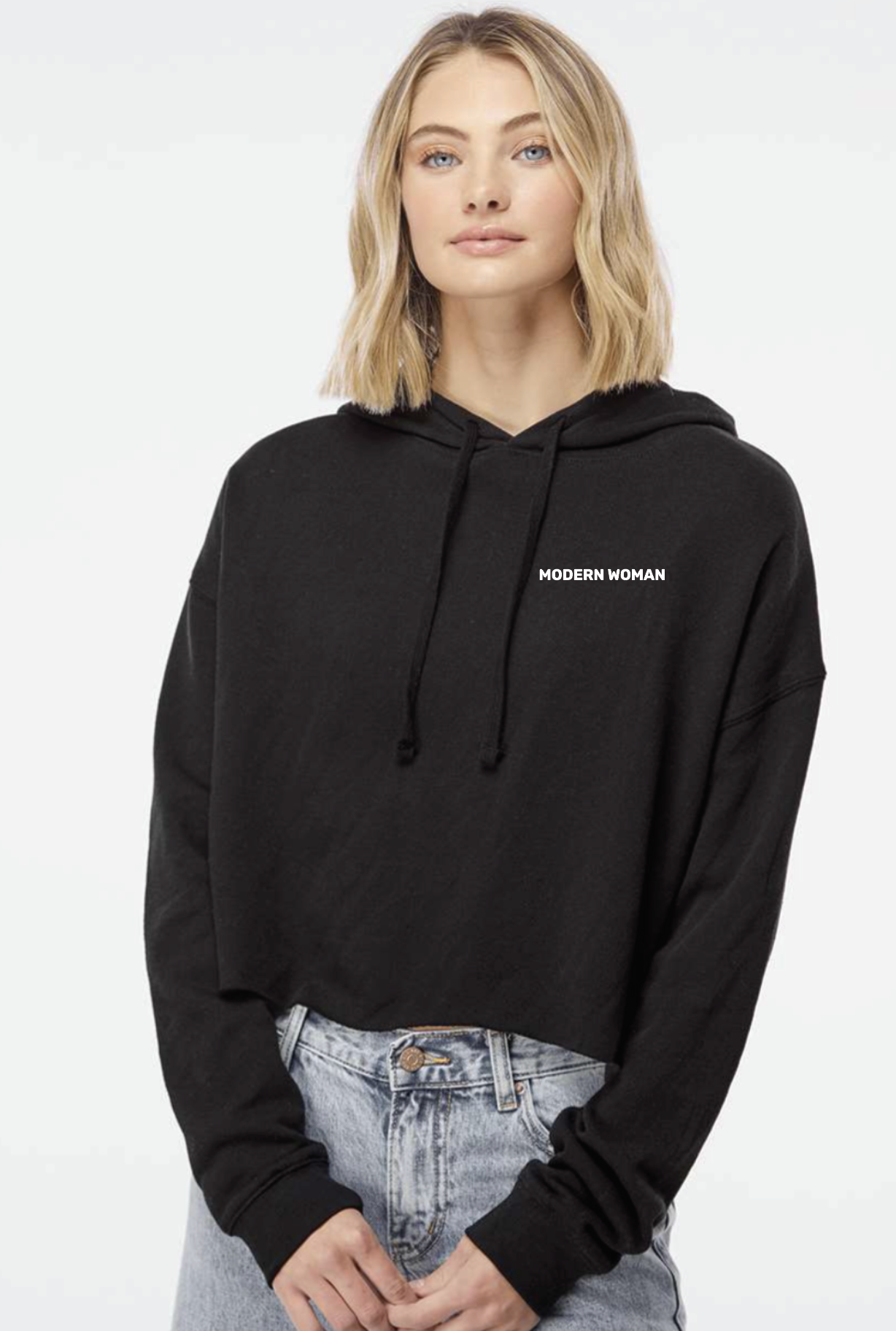Modern Woman Block Embroidered Cropped Hoodie