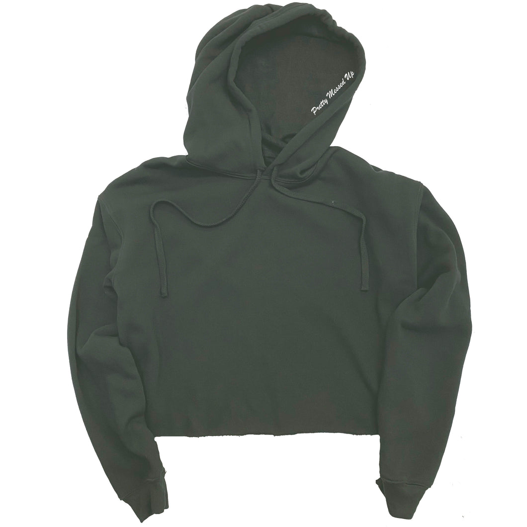 Cropped Hoodie Military Green | Pretty Messed Up - Inside Hood