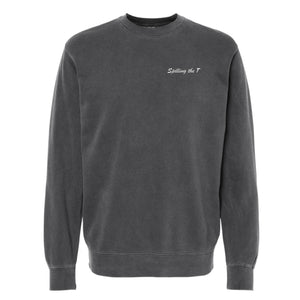 Spilling the T - Embroidered | Pigment Dyed Crew Neck SWEATSHIRT