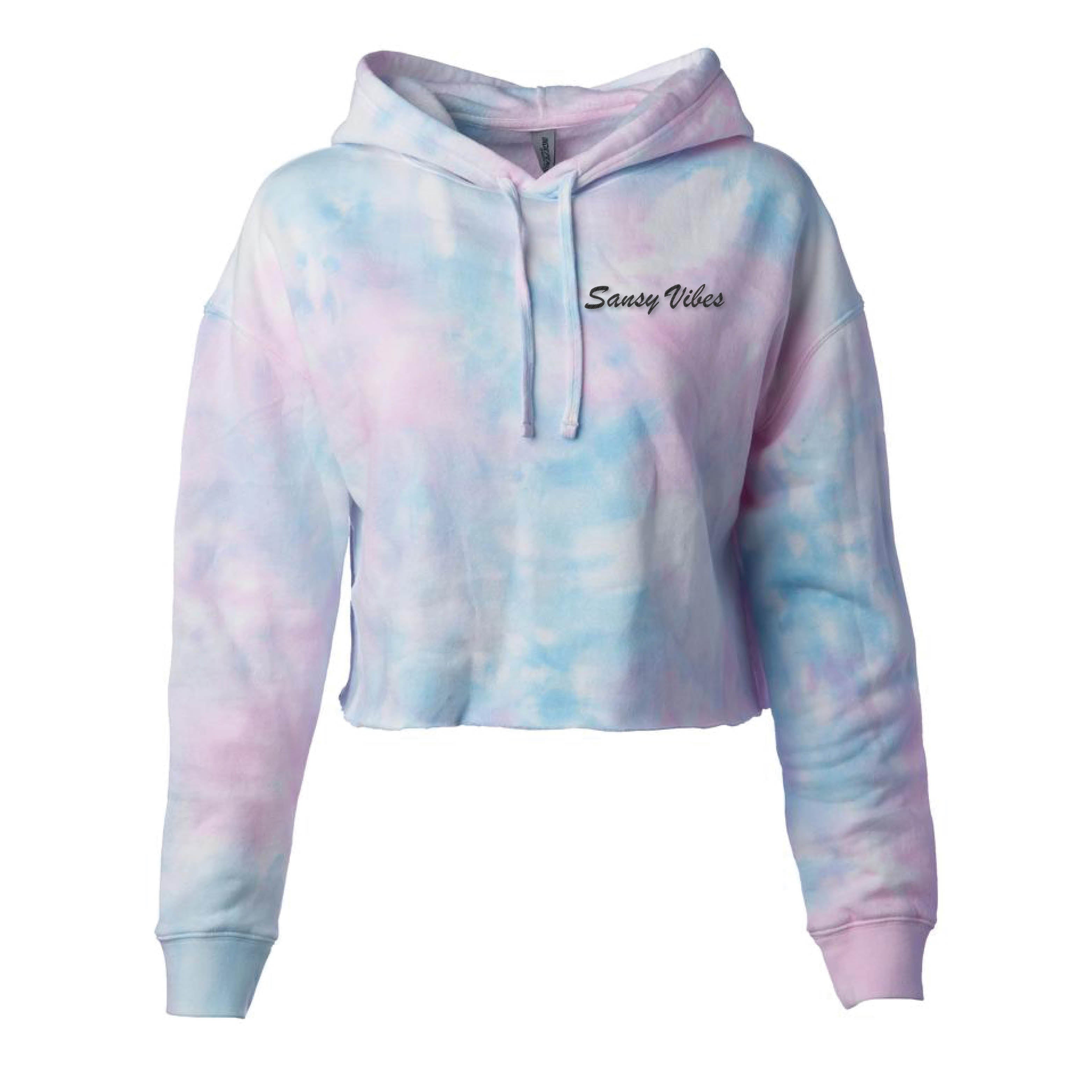 Sansy Vibes Embroidered  - Tie Dye Cropped Hoodie